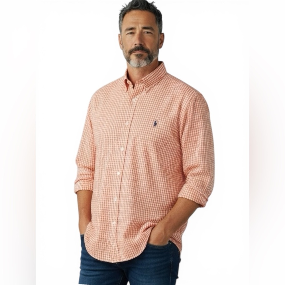 Men's Orange Check Button-Down Shirt - Polo by Ralph Lauren 100%CottonSz/XL